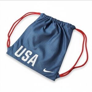 Nike USA Drawstring Backpack Cinch Bag Blue Red Cord Gym Sack Travel Tote